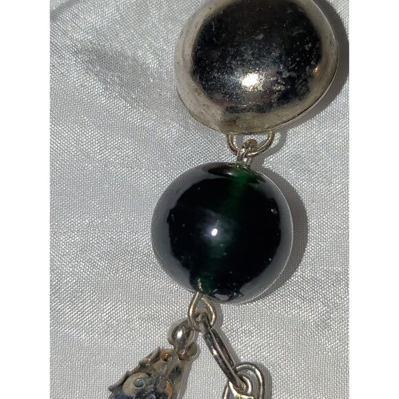 A Pair of Vintage Cobalt Blue Glass Dangle Drop Clip On Earrings Boho - Picture 7 of 12